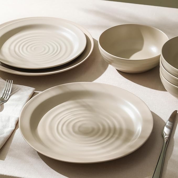 Stone Lain Orbit 4-Piece Dinner Plate Set Stoneware, Beige
