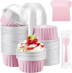 EUSOAR Disposable Ramekins with Lids and Plastic Sporks, 120pcs 5oz Mini Cheesecake Cake Pans, Aluminum Foil Dessert Muffin Creme Brulee Cupcake Liners Ramekins Disposable for Wedding Birthday Party