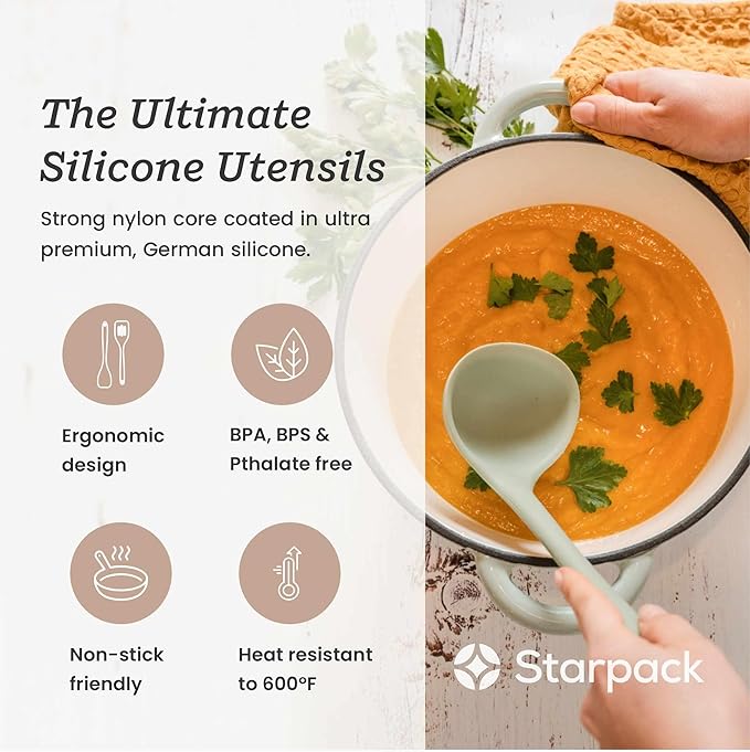 Starpack 'Stir & Serve' Silicone Cooking Utensils Set (5 Pcs) - Kitchen Utensils Set Heat Resistant to 600°F - Kitchen Utensils for Nonstick Cookware - Silicone Utensil Set for Mixing & Cooking