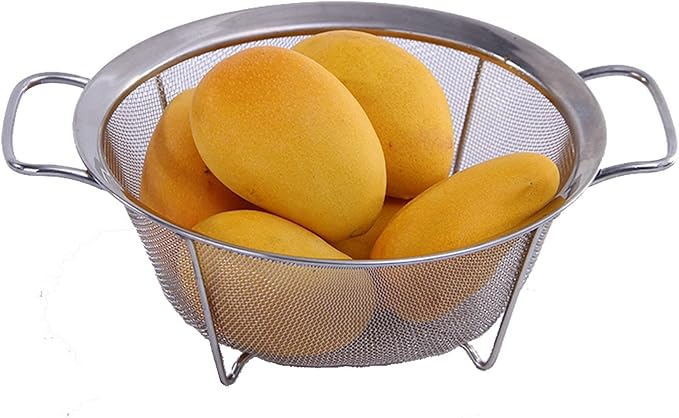 Stainless Steel Mesh Colander Strainer Basket, 4 Quart Fine Mesh Net Colander with Heavy Duty Handles & Wide Rim & Resting Feet for Strain, Drain, Rinse, Fry, Steam or Cook Vegetables & Pasta