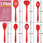 Silicone Cooking Utensils Set, E-far 7-Piece Red Heat Resistant Kitchen Utensils Set, Kitchen Nonstick Tools Spatula Ladle Spoon Pasta Server for Non-stick Cookware, Non-Toxic & Dishwasher safe