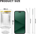 16oz Drinking Glasses Cups Set of 2 with Bamboo Lids Straws Brush Vintage Glassware Set for Mojito Iced Coffee Beer Cocktail Whiskey(Ribbed & Hobnail)