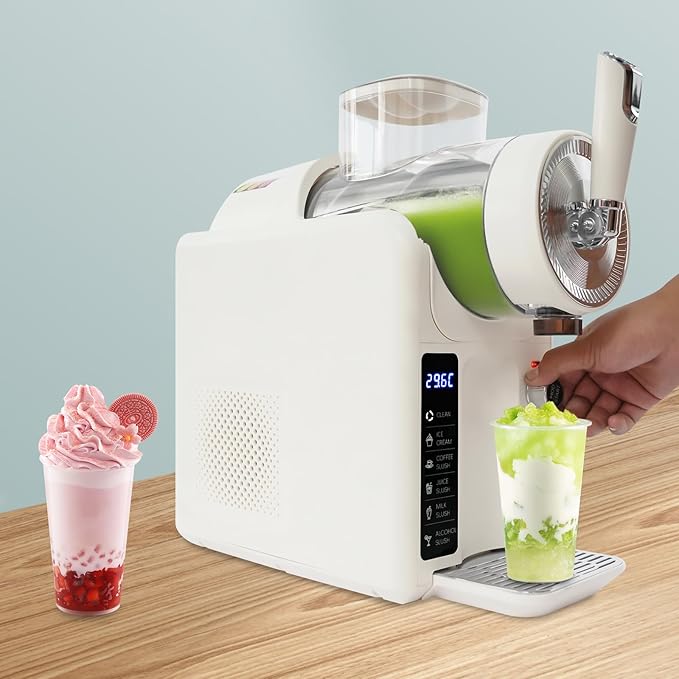 5 Preset Slushie Machine & Ice Cream Maker, 185W Commercial Slushie Maker for Ice Cream, Milkshakes & Cocktails, 61oz Capacity Slushy Machine with LED Display (Beige, 1.8L)