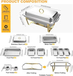 Chafing Dishes for Buffet 4 Pack,Festa Essential 8QT Elegant Gold&Silver Stainless Steel Rectangular Catering Chafers Food Warmer with Full,Half,1/3 Food Pan,Fuel Holder,Foldable Frame For Any Party