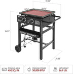 Royal Gourmet GB2000N 2 Burner Propane Gas Griddle, 23 Inch Flat Top Grill with 450 Sq. In. Cooking Area for Backyard and Tailgating, Black