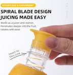 Yellow Manual Citrus Juicer with Filter and Spout, Screw-Top Hand Press for Lemon Orange Drinks