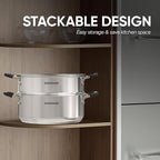 Sunhouse - 4.6 Quarts Steamer Pots With Lid 2-Tier Multipurpose Stainless Steel Steaming Pot Cookware For Vegetable, Dumpling, Sauce, Food - Triple Bottom, Measurement Line