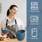 Wheat Straw Bowls for Kitchen 26 OZ - 6 Inch, Unbreakable Lightweight Salad Bowl Set of 6, Microwave and Dishwasher Safe Bowl, Alternative Plastic Bowls Reusable for Cereal, Snack,Fruit (Blue)