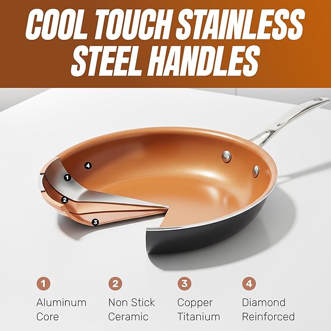 GOTHAM STEEL 15 Pc Ceramic Cookware Set, Ceramic Pots and Pans Set Non Stick with Cooking Utensils and Steamer, Non Toxic PFOA PFOS Free, Premium Stay Cool Handles, Oven & Dishwasher Safe