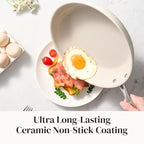 Redchef Nonstick Cookware Sets, Frying Pan Set with Tempered Glass Lids, Ceramic Cookware Set, Stay-Cool Handles, Dishwasher & Oven Safe, Compatible with All Cooktops, Beige (8+9.5+11 Inch)