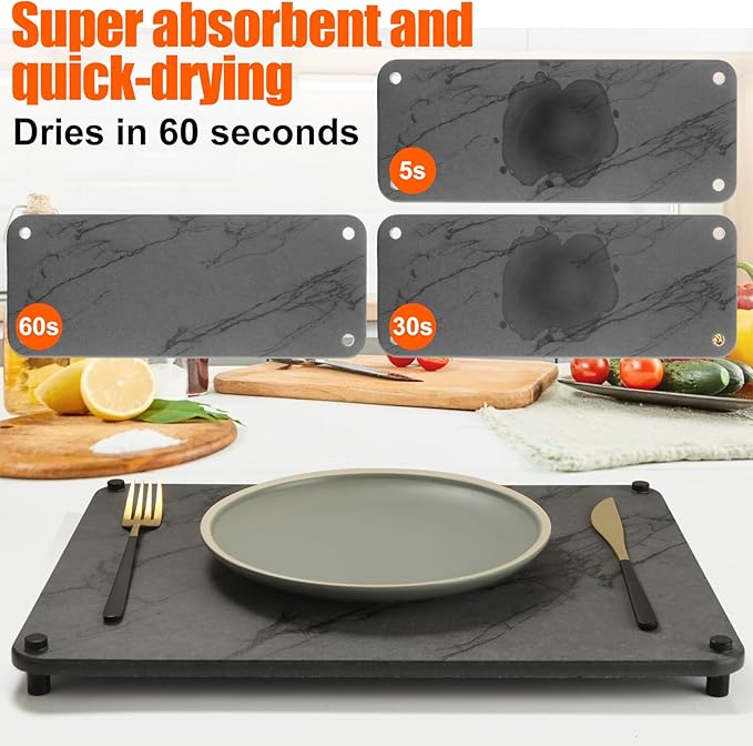 2 Pack Stone Drying Mat for Kitchen Counter, 15.7" x 11.8" Stone Sink Tray, Nesting Stone Dish Drying Mats with Non-Slip Feet for Kitchen