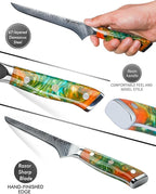 7 inch Fillet Knife, VG10 Damascus Steel Fish Boning Knife with Resin Handle - Xuan Series (Fantasy Orange)
