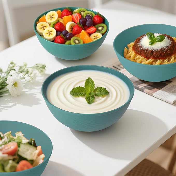 40 OZ Wheat Straw Bowl Sets, 6 PCS Unbreakable & Lightweight Salad Bowls, Microwave & Dishwasher Safe, BPA-Free, Kitchen Bowl Set for Serving, Soup, Oatmeal, Fruit, Noodles, Green