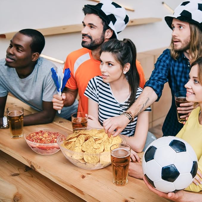 Prestee Clear Plastic Serving Bowls, 150 Oz 4 Pack - Round Large Disposable Bowls, Punch Bowl, Party, Chip Bowl Containers - Candy, Salads, Parties, and Serving Food - Large Salad Dish for Eating