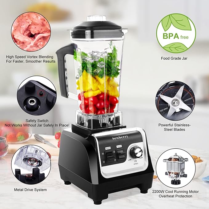 Professional Countertop Blender for home and commercial use, 2200W High Speed Smoothie Blender for Shakes and Smoothies with 70OZ BPA-Free Tritan for Crushing Ice, Frozen Dessert, and Nuts etc.