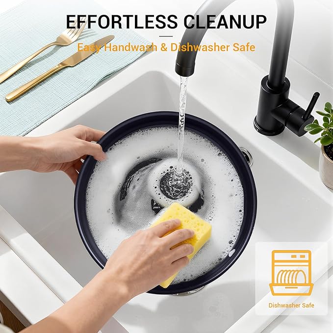 Ammeloo 21 Pcs Pots and Pans Set Non Stick with Detachable Handle & Grill Pan, Induction Ceramic Cookware Set, Non Toxic Kitchen Pots and Pans Set for RVs,Camping, Oven/Dishwasher Safe, Black