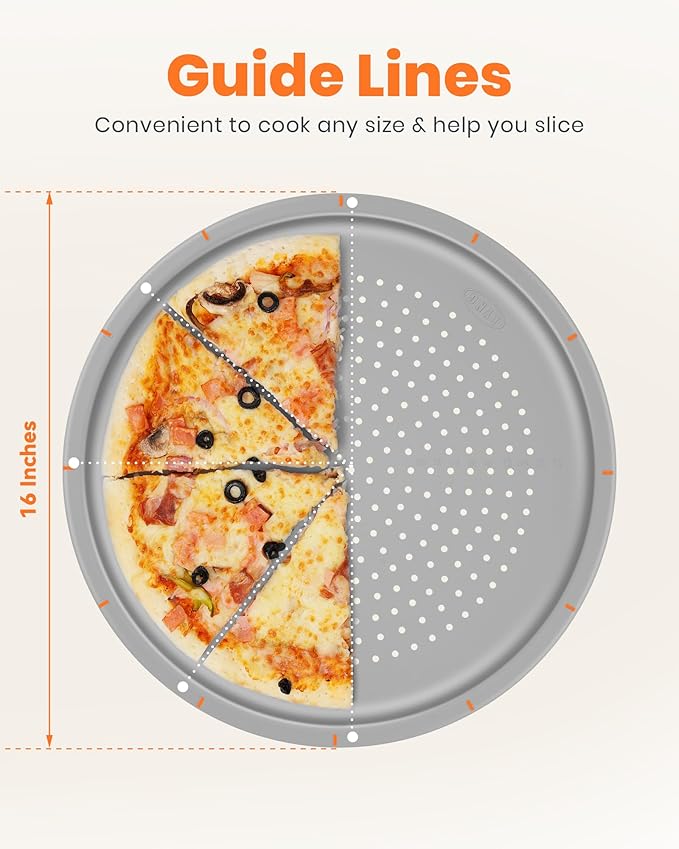 LYNG Pizza Pan 16 Inch, 2 Pack Silicone Nonstick Pizza Tray For Oven, Pizza Pan With Holes Dishwasher Safe, Suitable For Home Kitchen Dark Baking