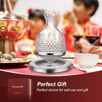 spinning wine decanter, 45 oz crystal rotating wine decanter with gift box, for wedding gift, birthday, banquet, supper