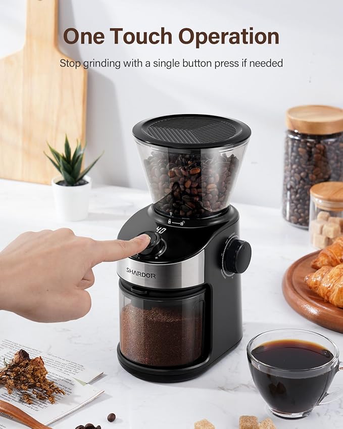 SHARDOR Burr Coffee Grinder, Electric Grinder with 32 Precision Grind Settings, 40-Second Adjustable Timer, and Chamber Cleaning Function for Home Brewing