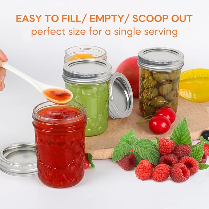 8oz mason jars with Silver Lids&Bands 24Pack and Stickers, Small Mason Jars 8 oz - Half Pint Canning Jars 8oz Glass Jars with Lids for Oats/Jelly/Jams/Crafts/Candles