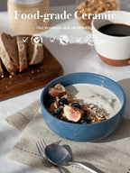 DOWAN 22 OZ Ceramic Soup Bowls & Cereal Bowls - 6" Classic Bowls Set of 4 for Soup, Cereal, Oatmeal, Fruit, Rice - Dishwasher & Microwave Safe (Airy Blue)