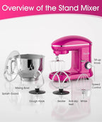 Facelle Stand Mixer, Electric Kitchen Mixer, 660W 6 Speed Tilt-Head stand mixer with Pulse Button, Attachments include 6.5 QT Bowl, Dishwasher Safe Beater, Dough Hook, Whisk & Splash Guard - Purple