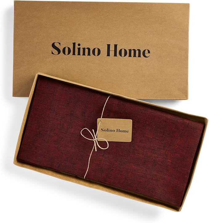 Solino Home Square Linen Tablecloth 52 x 52 Inch - 100% Pure Linen Red Garnet Table Throw - Athena, Machine Washable Tablecloth for Summer, Fall, Autumn