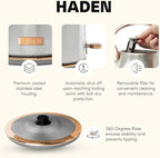 Haden Heritage 1.7 Liter Stainless Steel Electric Kettle, Hot Water Kettle with 360-Degree Base and Auto Shutoff, Steel & Copper