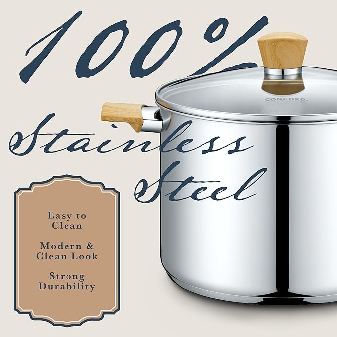 Concord 10 Piece Stainless Steel Cookware Set, includes Saucepans, Stock Pots and Pans/Skillets