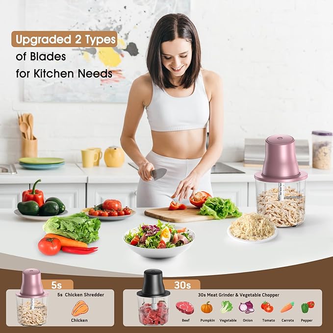 Chicken Shredder, Electric Food Chopper with Meat Grinder & Chicken Breast Shredder Tool with 250W Copper Motor, 1.5L Bowl & Bi-Level Blades Anti-Slip Base for Meat/Fruits/Vegetable/Pet Food