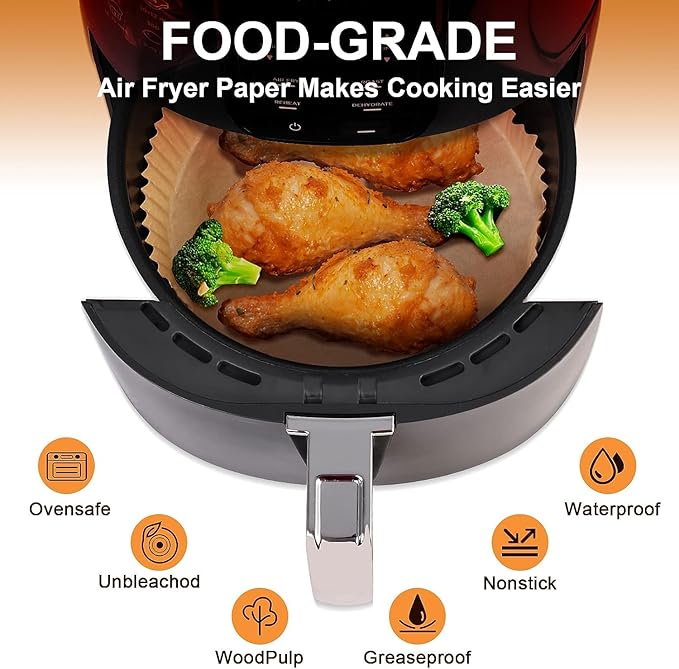 Small Air Fryer Liners Disposable Compatible with COSORI Air Fryer 2.1 Qt, 175 PCS Unbleached Parchment Paper 1-2 qt Small Air Fryer Liners Disposable for COSORI Accessories Non-Stick Baking Paper