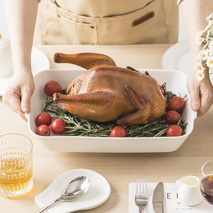 4.2 QT Deep Ceramic Baking Dish, White Casserole Dish, Lasagna Pan for Oven, Ceramic Baking Pan, Kitchen Decor, Microwave Oven Safe, Dinner, Wedding (10" x 13.9")