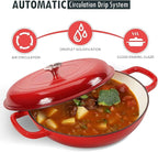 Cast Iron Casserole Braiser,3.8 Quart Enameled Cast Iron Pan,Heavy Duty Casserole Skillet with Lid and Dual Handles,Porcelain Surface Casserole Dish with Lid,Dutch Oven Gifts for Family,Red