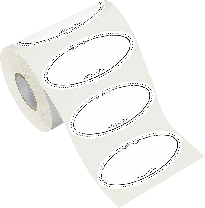500 Removable Freezer Pantry Oval Canning Labels, Black Polka Borders, Water Oil Resistant with Perforation Line for Food Containers Jars Kitchen Restaurant Storage Organization