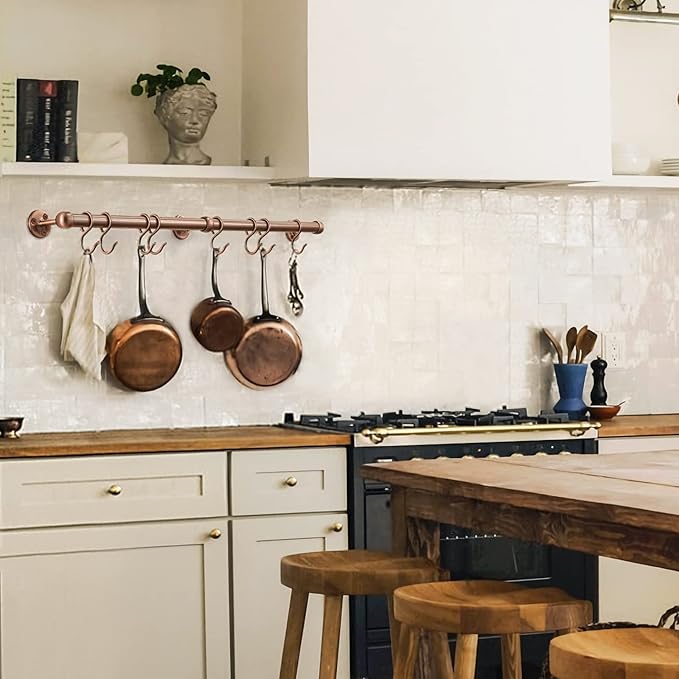 ROTHLEY Stainless Steel Pot and Pan Hanger: 23.7 Inch Wall Mounted Hanging Pots and Pans Rack with Hooks (Antique Copper)