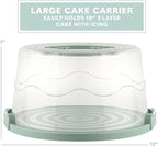 MosJos EXTRA LARGE Cake Carrier, Cake Stand with Lid and Foldable Handles - Multifunctional Serving Platter and Cake Plate - Cake Container with Dome and Strong Snaps 13 x 13 x 7 inch (Green)