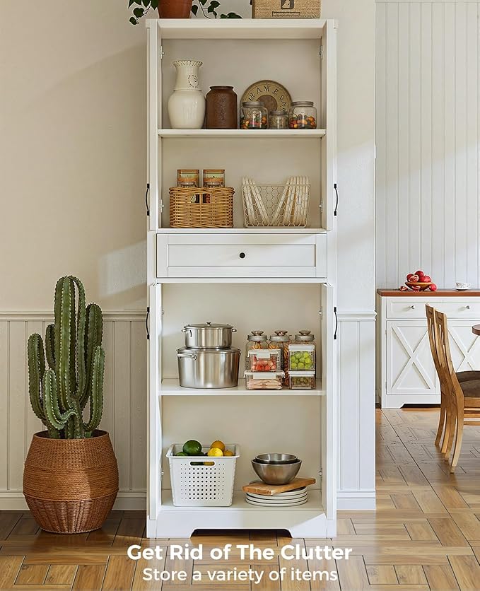 68'' Farmhouse Kitchen Pantry Cabinet with Adjustable Shelves, Tall Storage Cabinet with Barn Doors, Freestanding Versatile Cupboard for Dining Room, White