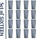 US Acrylic Cafe Plastic Reusable Tumblers (Set of 16) 20-ounce Water Cups in Grey | Value Set of Restaurant Style Drinking Glasses, Stackable, BPA-free, Made in the USA | Top-rack Dishwasher Safe