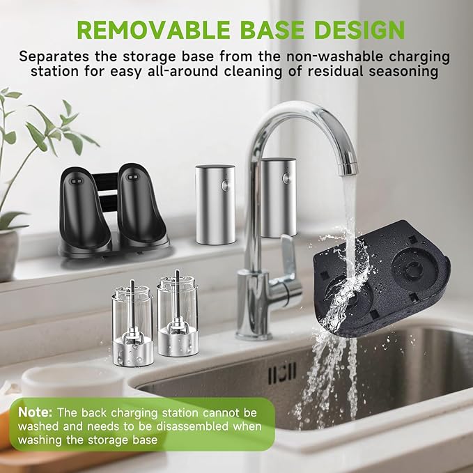 Electric Salt and Pepper Grinder Set, Rechargeable Salt and Pepper Shaker with LED light and Charging Base, Automatic Salt Pepper Mill Grinders with 6 Adjustable Coarseness, One-Hand Operation