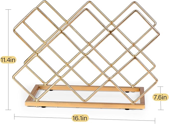Countertop Wine Rack - 10 Bottle Freestanding Modern Gold Metal Small Wine Rack - Tabletop Wine Holder Stand for Cabinet, Pantry, Wine Bottle Storage…