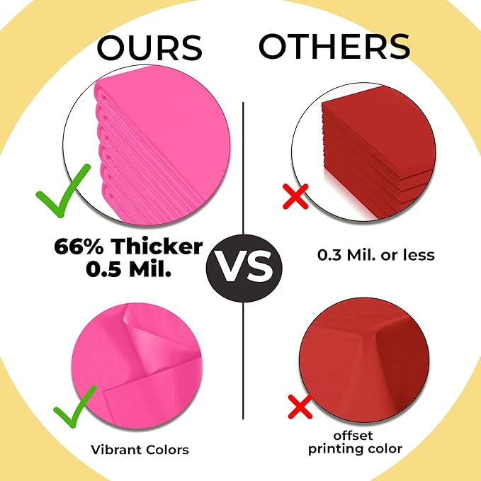 Exquisite 66% Thicker Premium Plastic Table Cloth Rectangle Table Cover 0.5 Mil 6 Pack Cerise Table Cloth 54 Inch x 108 Inch Disposable Tablecloth Won't Tear Easily Like Cheap Thin Brands