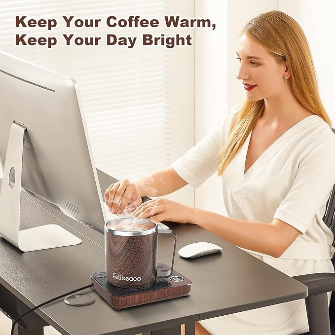 Coffee Mug Warmer for Desk, Electric 36W Coffee Cup Warmer with Auto Shut Off/Timer for Office Home, Smart Coffee Cup Mug Heater for Warming and Heating Beverage,Candle,Tea,Coffee Gifts,Wood