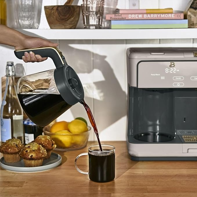 Beautiful Multi-Brew Coffee Maker – 12-Cup Carafe & Single-Serve Pod or Grounds, Iced Coffee Mode, Programmable Touch Display, Includes Filters (Porcini Taupe)