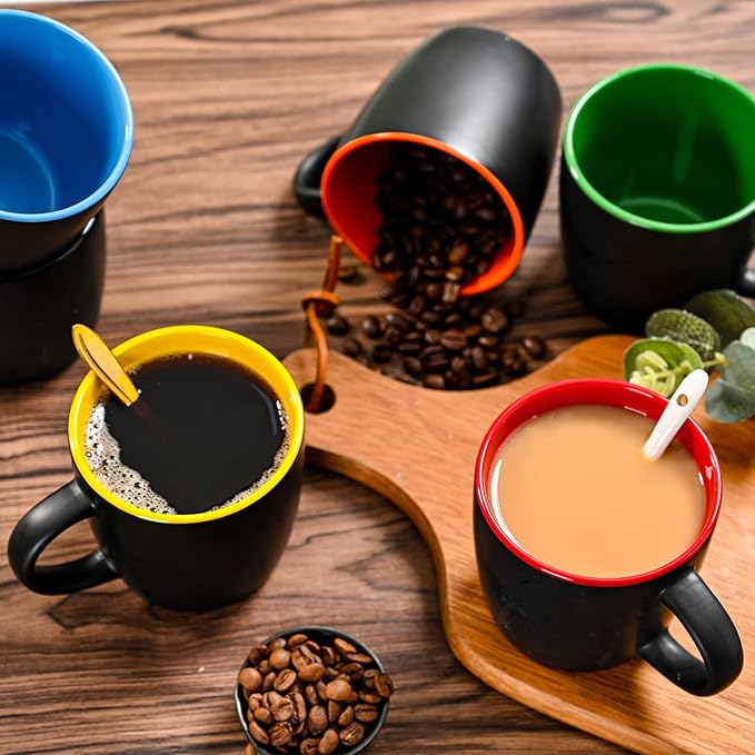 11oz ceramic Coffee Mug Sets Matte Black Porcelain Mug Multiple colors Cups for Coffee, Tea, Juice, Cocoa Set of 6 (11oz)