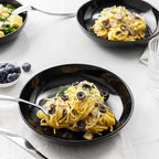 Y YHY Pasta Bowls 30oz, Large Salad Serving Bowls, Shallow Soup Bowls, Porcelain Pasta Bowls Set of 6, Microwave Dishwasher Safe, Black