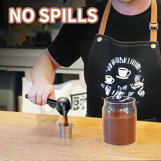 Coffee Scoop with Funnel for Ground Coffee, Protein Powder & Tea, for Reusable K-Cup Refiller, 2TBSP Mess-Free, Funnel Design Prevents Spills (Black, 1-Pack)