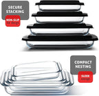 EATEX 16-Piece Deep Glass Casserole Dishes for Oven with Plastic Lids, Glass Baking Dishes for Oven, Rectangular Bakeware for Lasagna, Cooking, Leftovers, Kitchen, Freezer to Oven Dishwasher Safe