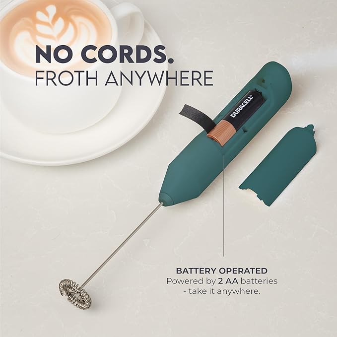 Zulay Kitchen Milk Frother Handheld with 2 Duracell AA Batteries – Electric Drink Mixer for Coffee, Lattes, Cappuccinos, Matcha & Hot Chocolate – Portable Foam Maker & Coffee Bar Accessory