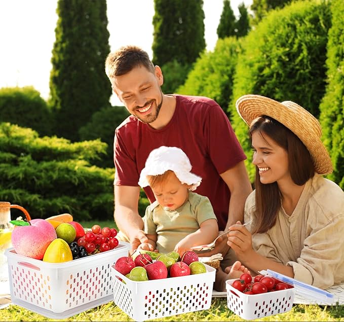 3 Pack Fruit Storage Containers for Fridge, Airtight Food Storage Containers with Removable Colander, Produce Saver Organizers Storage for Refrigerator, Keep Fruit Vegetable Meat Berry Fresh Longer