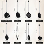 Silicone Cooking Utensils Set, Vayvnt 8 PCS Kitchen Utensils Set with Stainless Steel Handle, Heat Resistant Kitchen Tools for Nonstick Cookware, Large Spatula Spoons Turner, Dishwasher Safe, Black